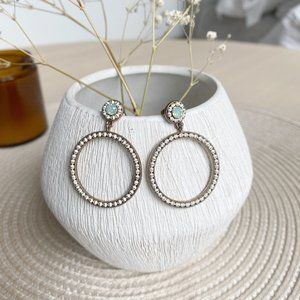 Boho White and Teal Drop Earring